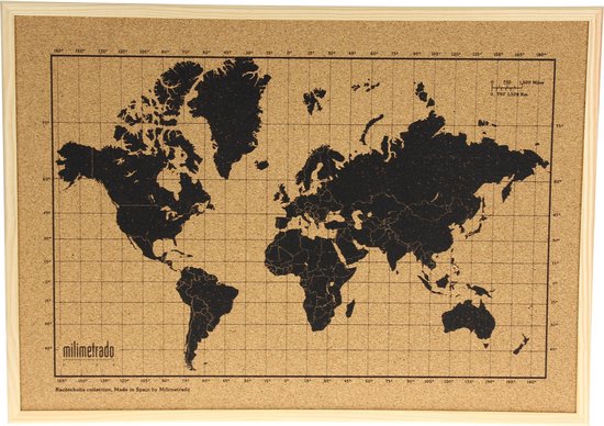 Verpletteren Dapper Geroosterd Milimetrado - Wereldkaart Prikbord - Kurk met Houten Frame - Naturel/Zwart  - 40x30 cm | bol.com