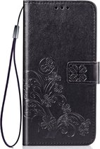 Shop4 - Samsung Galaxy A70 Hoesje - Wallet Case Bloemen Patroon Zwart