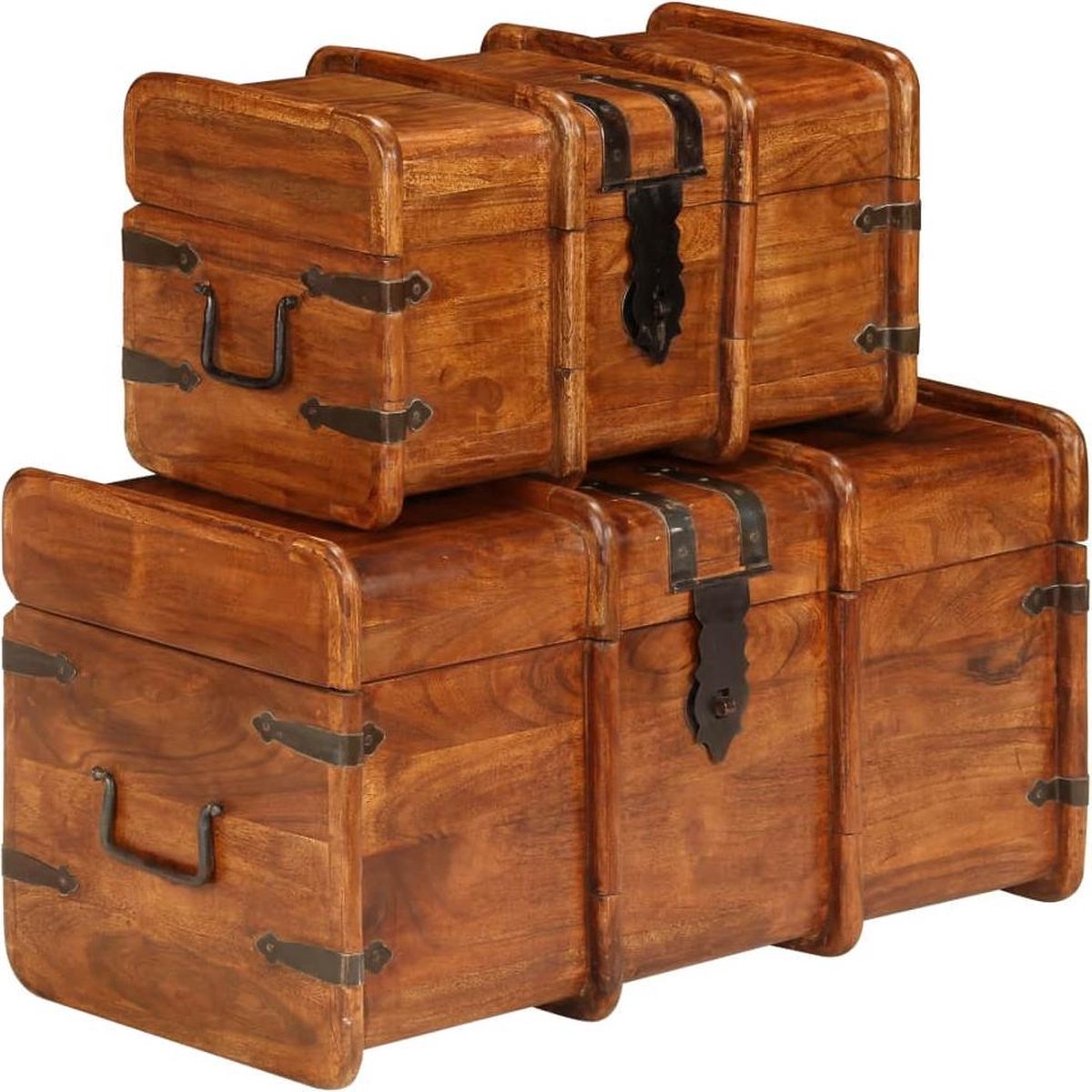 vidaXL - 2-delige - Opbergkistenset - massief - acaciahout - met - honingafwerking