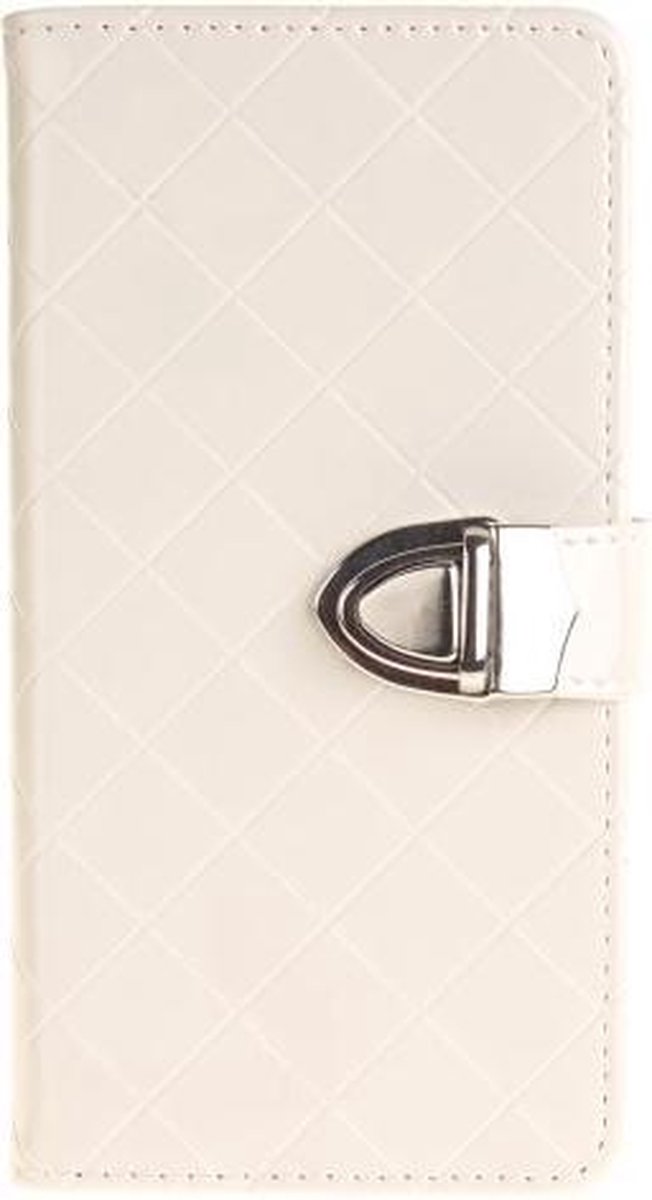 Iphone 5 5S SE agenda metaal gesp wit ruit wallet hoesje