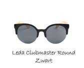 Zonnebril met houten pootjes - Leda Clubmaster Round - Zwart