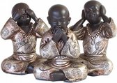 Set Shaolin monniken horen/zien/zwijgen - Zwart/Zilver - Hoogte 12,5 cm - Polyresin