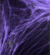 Halloween Paarse spinnenweb decoratie met 2 spinnen - Halloween/horror decoratie/versiering - Spinnenwebben
