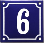 Emaille huisnummer blauw/wit nr. 6