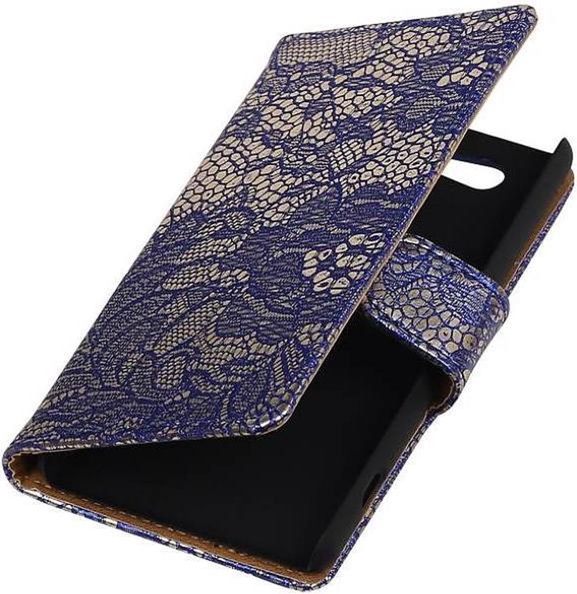 Lace Bookstyle Wallet Case Hoesjes Geschikt voor Sony Xperia Z4 Compact Blauw