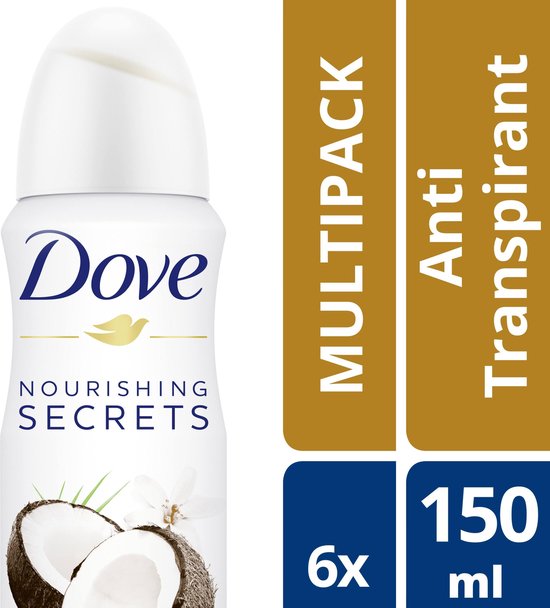Dove Coco & Jasmine Anti-transpirant Deodorant - 6 x 150 ml - Voordeelverpakking - Dove