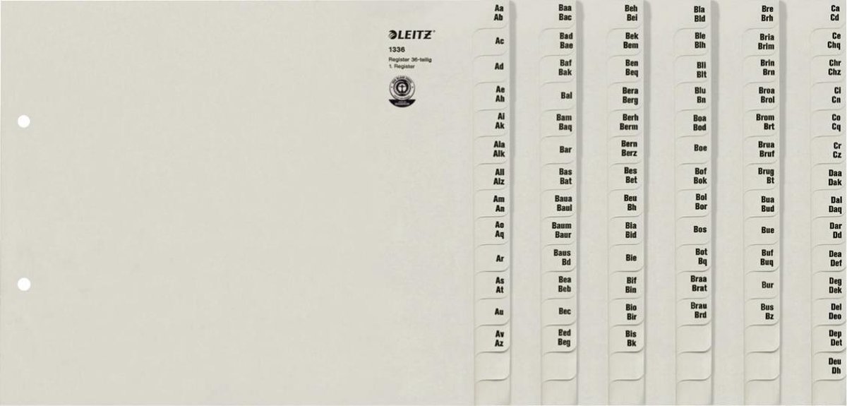 LEITZ tabbladen A-Z, voor 36 ordners, grijs