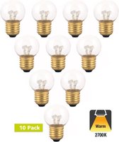 10 Pack - Prikkabel lamp E27 0,7w Bol Lamp, 30 Lumen, Transparante Kap, 2650K Warm Wit