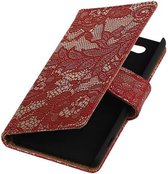 Lace Bookstyle Wallet Case Hoesjes Geschikt voor Sony Xperia Z4 Compact Rood