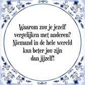 Tegeltje met Spreuk (Tegeltjeswijsheid): Waarom zou je jezelf vergelijken met anderen? Niemand in de hele wereld kan beter jou zijn dan jijzelf! + Kado verpakking & Plakhanger