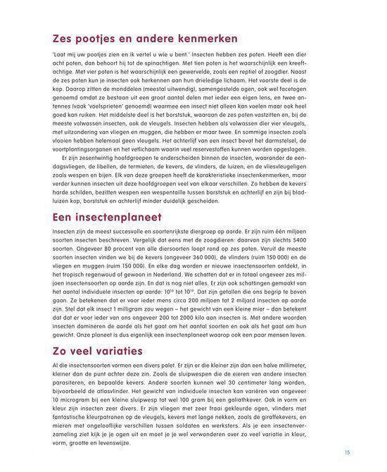 Boekpagina met tekst over insecten en hun variëteiten.