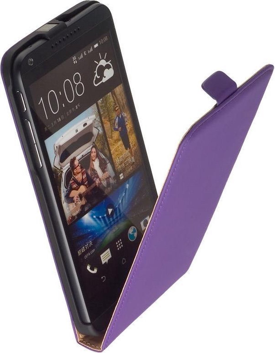 LELYCASE Lederen Flip Case Cover Hoesje HTC Desire 816 Lila