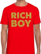 Rich boy goud glitter tekst t-shirt rood voor heren XXL