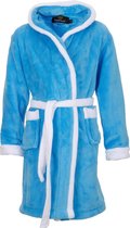 Badjas capuchon aqua blauw - fleece badjas kind - ochtendjas kind - warm & zacht - meisje & jongen - Badrock - maat XL (11-13jaar) 152/158
