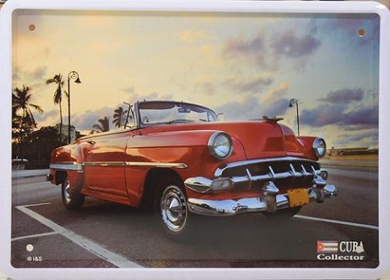 Cuba Red Car Metalen wandbord 15 x 21 cm.