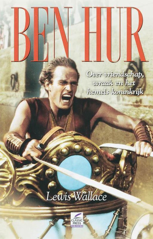 Boekomslag Ben Hur met een man in een strijdwagen, geschreven door Lewis Wallace.
