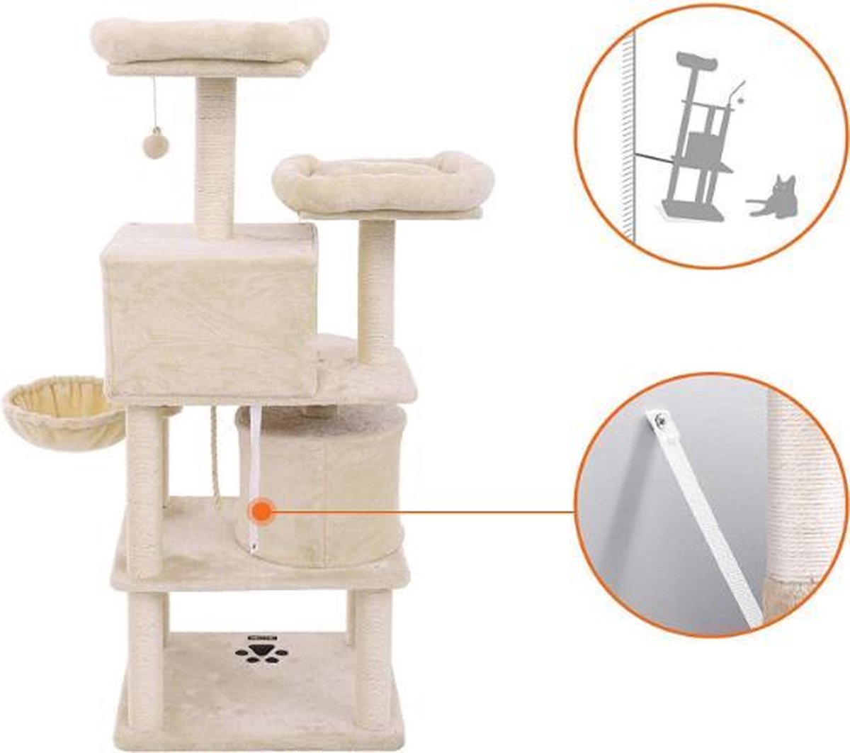 MIRA Home - Krabpaal voor katten - Krabpaal - Pluche/Sisal - Beige - 62x52.3x25.8