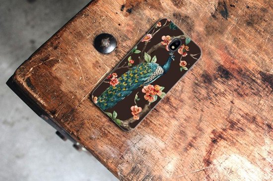Housse TPU Silicone Etui pour Samsung Galaxy J7 2017 | J7 Pro Coque Téléphone Peacock Avec Des Fleurs
