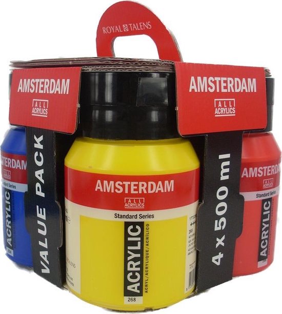 Door Blijven Wijde selectie Amsterdam acrylverf set 4 potten 500ml | bol.com
