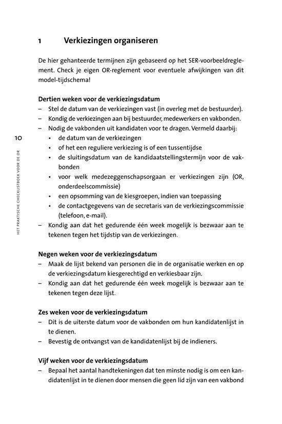 Tekstpagina met opsommingen over het organiseren van verkiezingen.