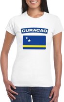 T-shirt met Curacaose vlag wit dames XS