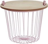 Metalen Bijzettafel/Opbergmand met handvaten en houten blad 45 cm - Wit