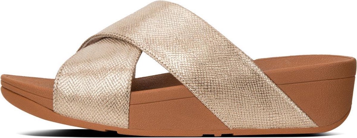FitFlop Lulu Cross Slide Sandals Shimmer Print GOUD Maat 40 bol