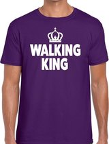 Walking King t-shirt paars heren - feest shirts heren - wandel/avondvierdaagse kleding S
