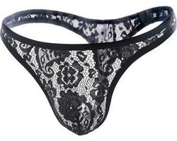 Kanten string voor heren - Zwart - Sexy ondergoed mannen maat L/XL