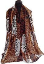 Luipaard zebra viscose dames sjaal in zwart licht bruin donker bruin creme wit - 90 x 180 cm