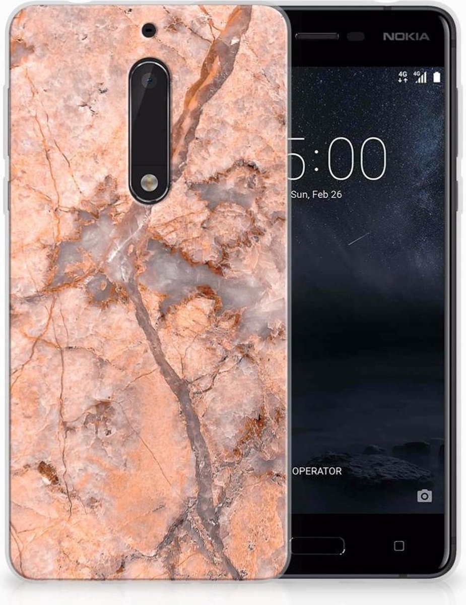 Back Cover voor Nokia 5 TPU Siliconen Hoesje Marmer Oranje
