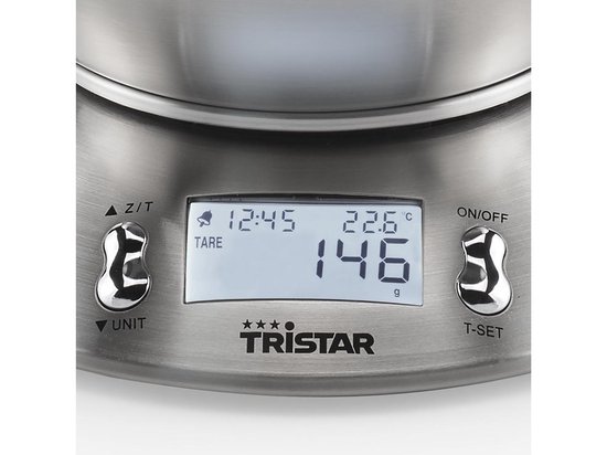 Tristar Keukenweegschaal KW-2436 - Digitale keukenweegschaal met afneembare kom - 2.5 liter - 5 kilogram - RVS - Tristar