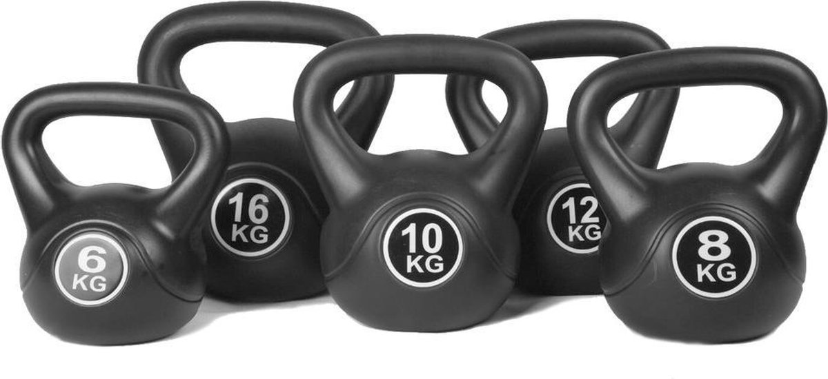 Focus Fitness - Kettlebell - Set van 4 gewichten: 2, 4, 6 en 8 kg - Totaal: 20 kg - Cement