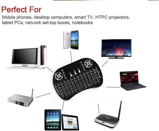 Mini i8 draadloos toetsenbord + muis multimedia touchpad incl. Backlight Mini i8 draadloos toetsenbord + muis multimedia touchpad incl. Backlight