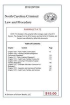 North Carolina Criminal Law and Procedure-Pamphlet 72