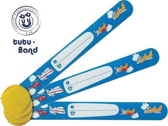 Tutu-Band® polsbandjes - Set van 2 SOS naambandjes voor kinderen - Vliegtuig