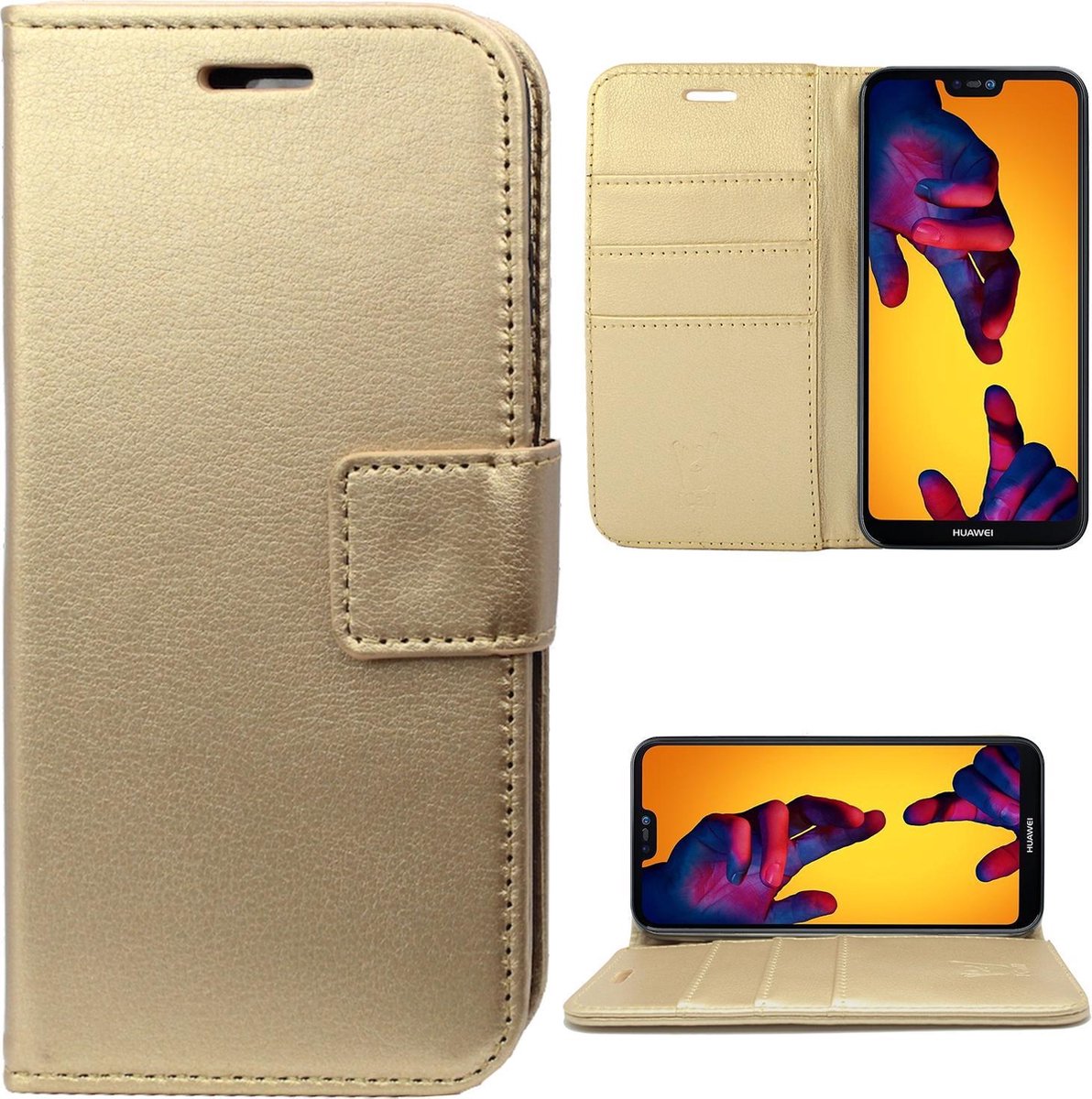 Hoesje geschikt voor Huawei P20 Lite - Kunstlederen Book Case Goud - van iCall