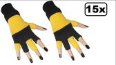 15x Paar Vingerloze handschoenen zwart/geel