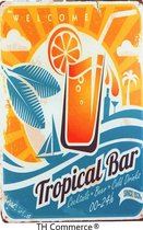 METALEN WANDBORD - TROPICAL  COCKTAIL BAR -RECLAMEBORD - MUURPLAAT - VINTAGE - RETRO - WANDDECORATIE -TEKSTBORD - DECORATIEBORD - RECLAME  - NOSTALGIE - COCKTAILS - 30 x 20 cm - nr