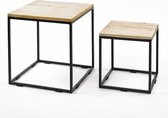 Set van 2 | Bijzettafels/ Salontafels | Vierkant | Mat zwart | Mango hout | 30x30x30 cm| 40x40x40 cm