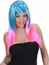 Damespruik duo kleur blauw met roze