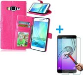 Samsung Galaxy A3 2015 Portemonnee hoes roze met Tempered Glas Screen protector