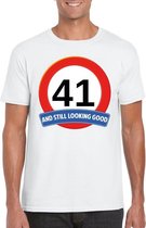 Verkeersbord 41 jaar t-shirt wit heren 2XL