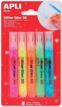 13x Apli Kids glitterlijm, blister met 5 tubes van 13 ml in geassorteerde fluo kleuren