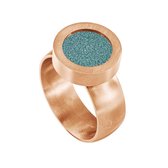 Quiges RVS Schroefsysteem Ring Rosékleurig Mat 16mm met Verwisselbare Glitter Turkoois 12mm Mini Munt