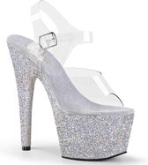 Pleaser Sandaal met enkelband, Paaldans schoenen -36 Shoes- ADORE-708HMG Paaldans schoenen Zilverkleurig/Transparant