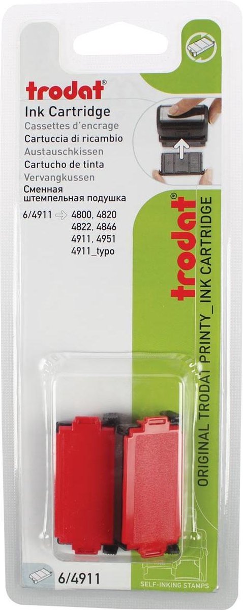 10x Trodat vervangkussen rood, voor stempel 4911/4820/4822/4846, blister met 2 stuks - Trodat