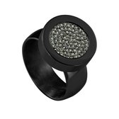 Quiges RVS Schroefsysteem Ring Zwart Glans 18mm met Verwisselbare Zirkonia Olijfgroen 12mm Mini Munt