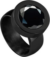 Quiges RVS Schroefsysteem Ring Zwart Glans 16mm met Verwisselbare Geslepen Zirkonia Zwart 12mm Mini Munt