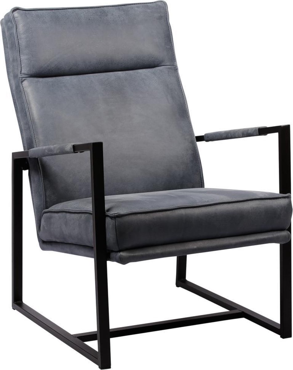 fauteuil square, blauw leer, blauwe stoel | bol.com